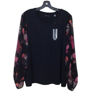 NWT T Tahari Blouse Women’s 1X Black Floral Top T Shirt Tee 1 X Long Sleeve